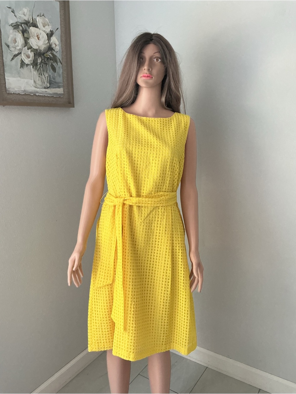 Anne Klein Bright Yellow Sleeveless Belted Dress